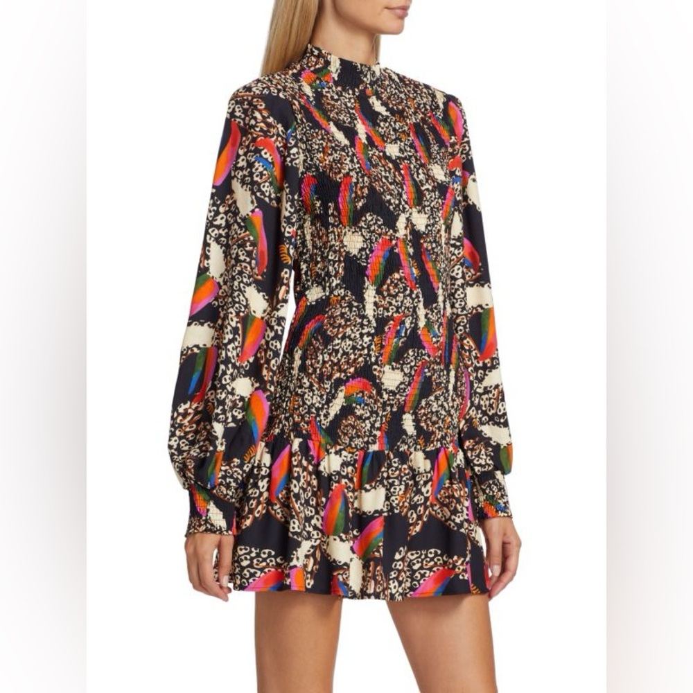 FARM RIO Leopard & Toucan Smocked Minidress - Picture 5 of 5